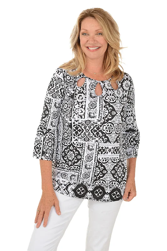 Get Ready to Save!Pattern Play Triple Keyhole Knit Top
