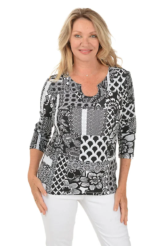 Hottest Discounts of the Year!Petite Pattern Play Horseshoe Neck Knit Top