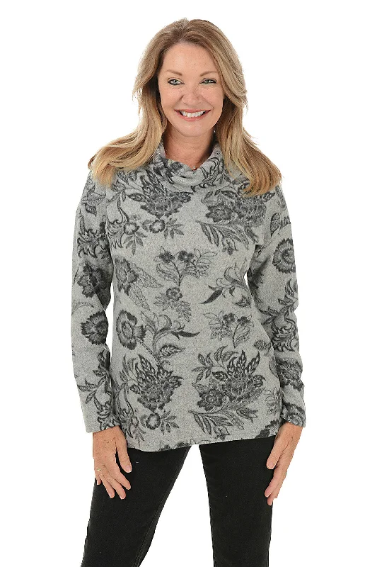 Upgrade for Less!Botanical Cowl Neck Fleecy Top