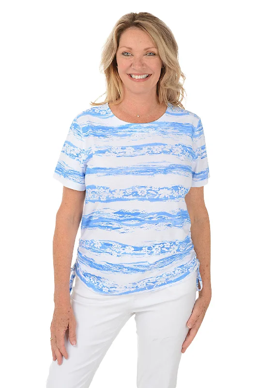 Limited Edition, Limited Price!Floral Stripe Side Shirred Knit Top