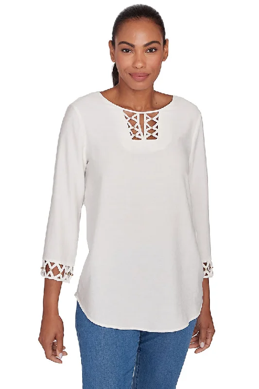 Save More Than Ever!Keep It Natural Beaded Lattice Blouse