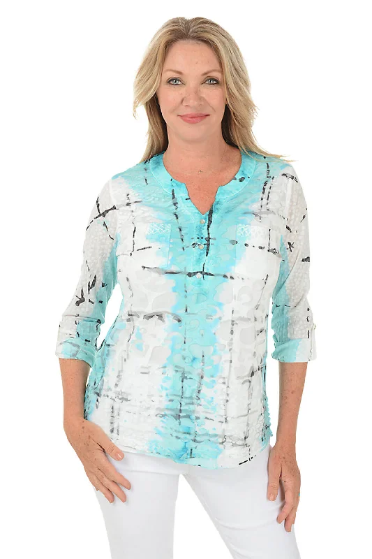 Shop the Hottest Deals!Cross Patch Double Pocket Burnout Blouse