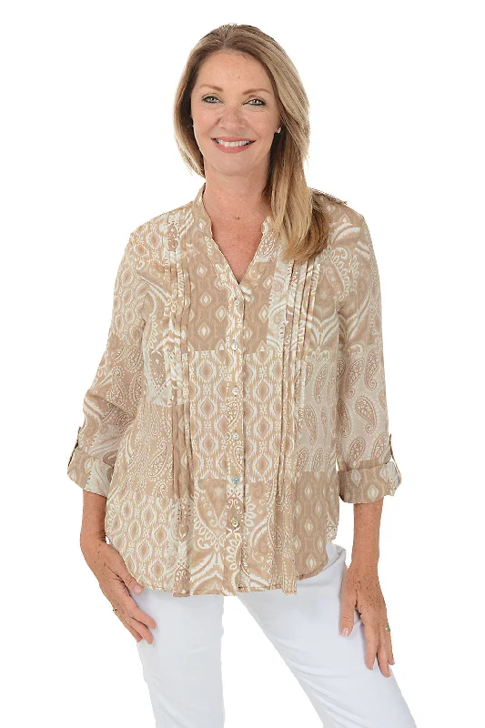 Save More When You Shop More!Keep It Natural Ikat Pleated Shirt