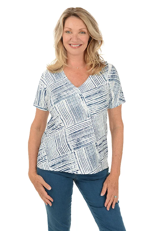 One Day Only – Huge Savings!Navy Checkers Eyelet Short Sleeve Top