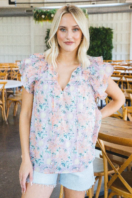 Crazy Discounts Inside!Alyssa Floral Tie Neck Blouse, Pink