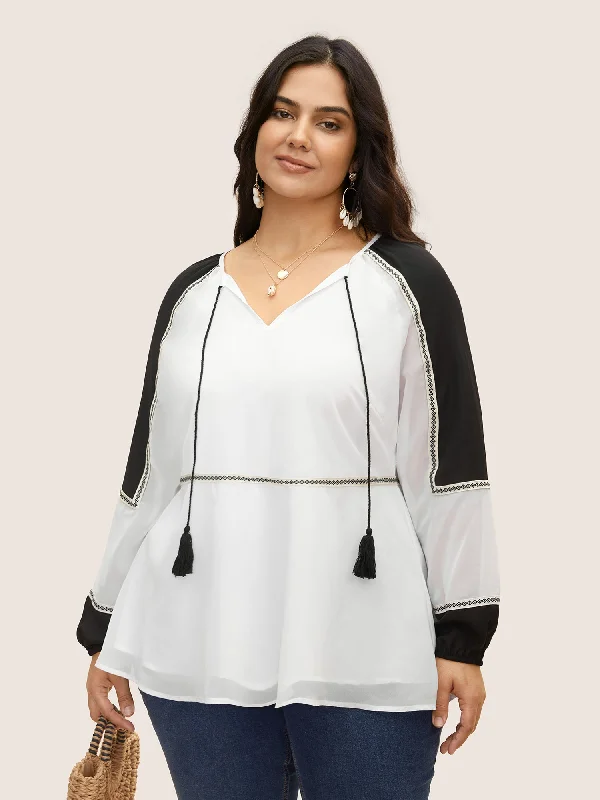 Price Drops You’ll Love!Bandana Contrast Webbing Tassel Tie Knot Blouse