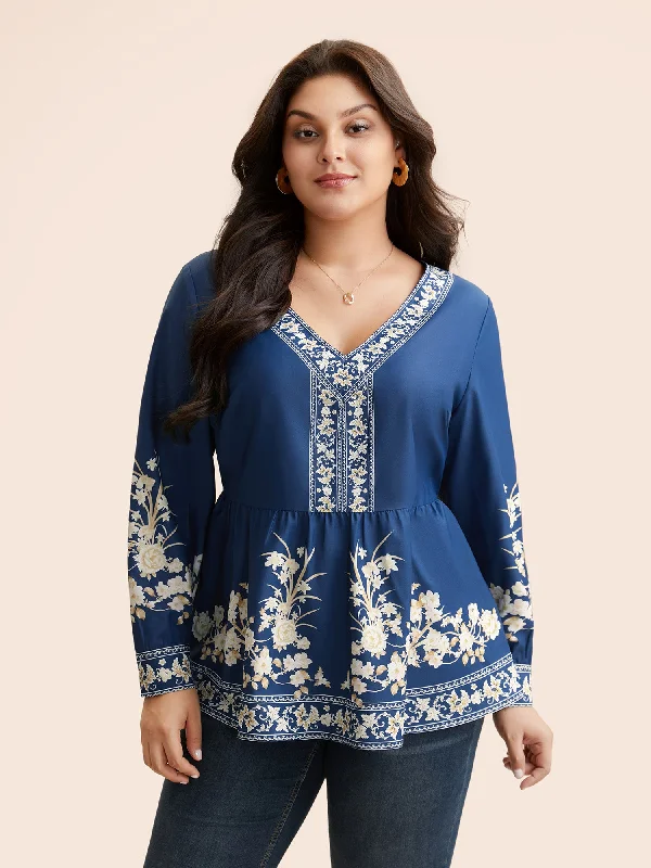 Hurry! While Supplies Last!Boho Print Elastic Waist Gathered Blouse