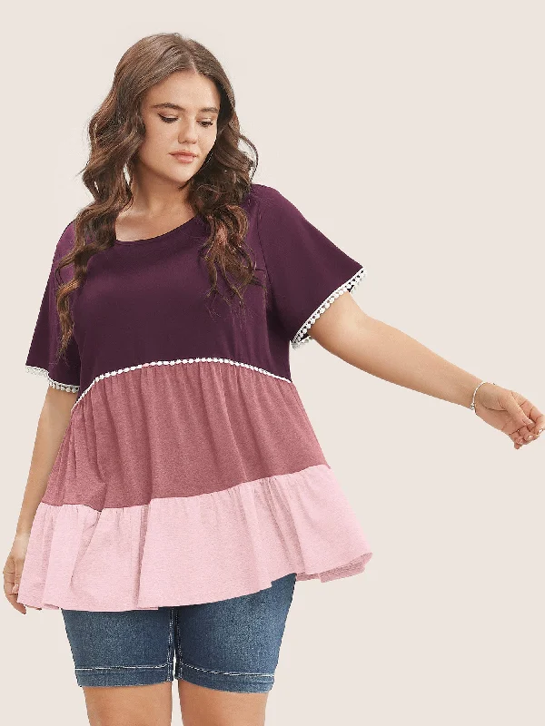 Buy More, Pay Less!Colorblock Contrast Ruffle Tiered T-shirt