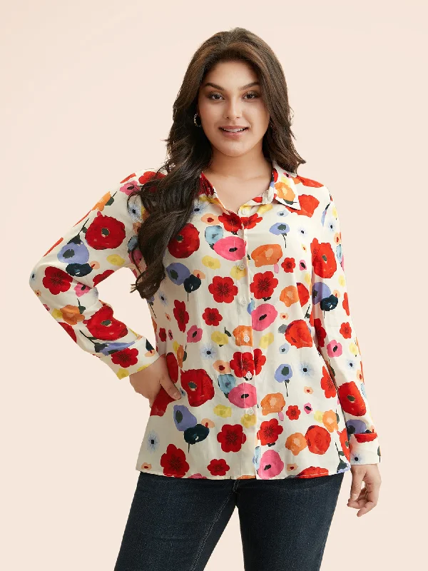 Shop Smart, Save Big!Contrast Floral Shirt Collar Blouse