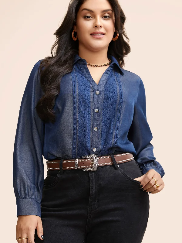 Your Favorite Sale is Back!Denim-Effect Woven Ribbon Gathered Blouse
