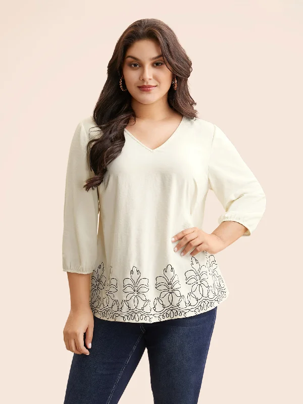 Your Dream Deal is Here!Floral Embroidered Plicated Detail Blouse