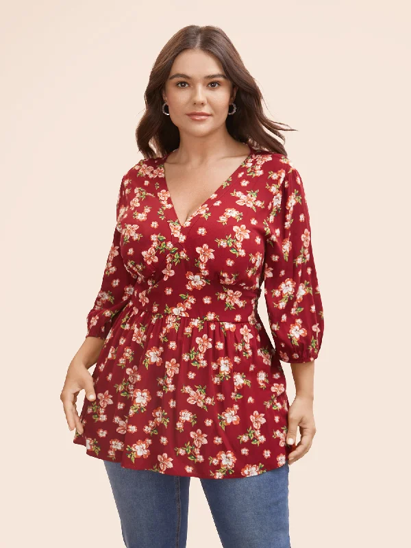 Today Only – Don’t Miss It!Floral Shirred Lantern Sleeve Blouse
