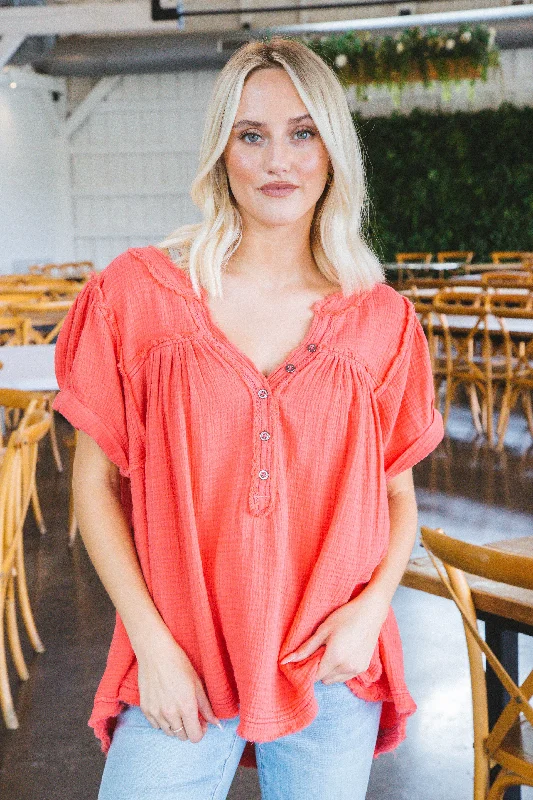 Save Like Never Before!Horizons Double Cloth Top, Coral Paradise | Free People