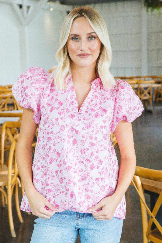 Buy More, Save More!Jordan Bubble Sleeve Blouse, Pink