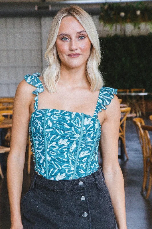 Hot Deals You Can’t Resist!Julia Ruffle Strap Top with Boning, Pine Green