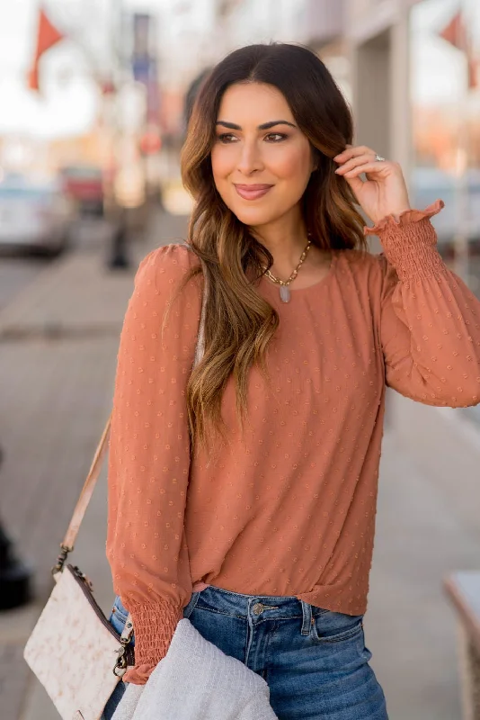 Get It Before It’s Gone!Micro Dot Cinched Sleeve Blouse