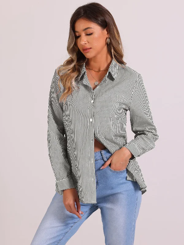 One Click Away from Big Savings!Button Down Long Sleeve Collared Striped Shirt
