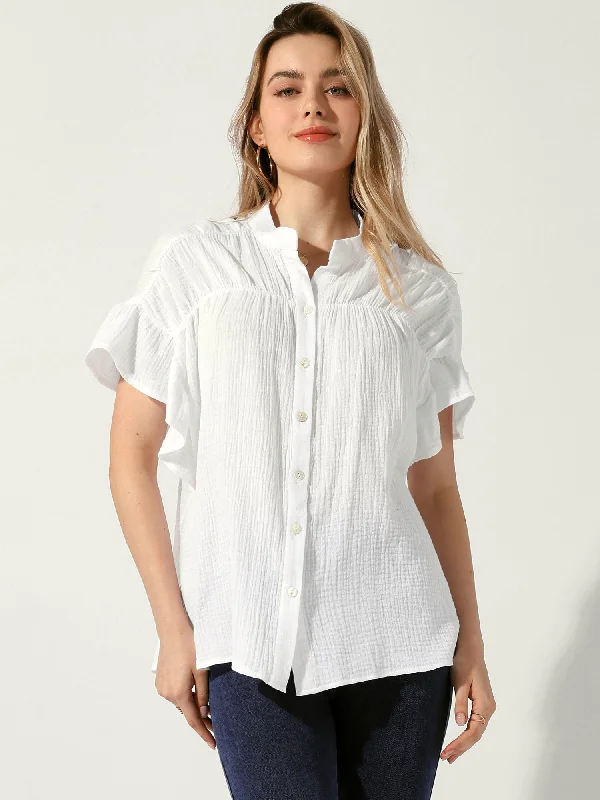 Incredible Savings Inside!Button Up Textured Ruffle Sleeve Casual Blouse