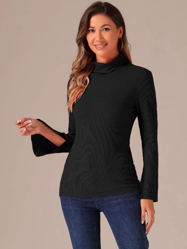 Find the Best Deals Here!Casual Turtle Neck Split Long Sleeves Basic Tee Top