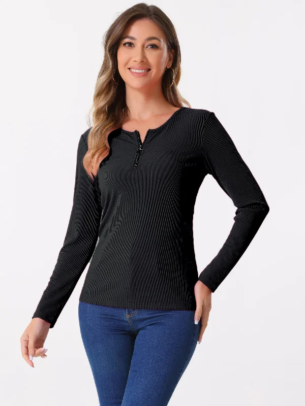 Find Your Perfect Deal Today!Long Sleeve Round Neck Zipper Front Basic Tops
