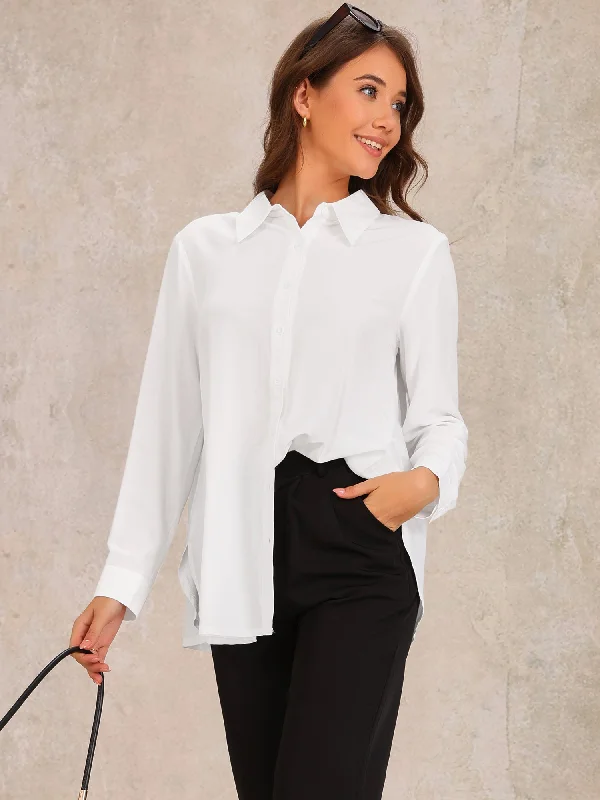 Unbeatable Prices!Button Down Collared Side Slit Long Sleeve Blouse