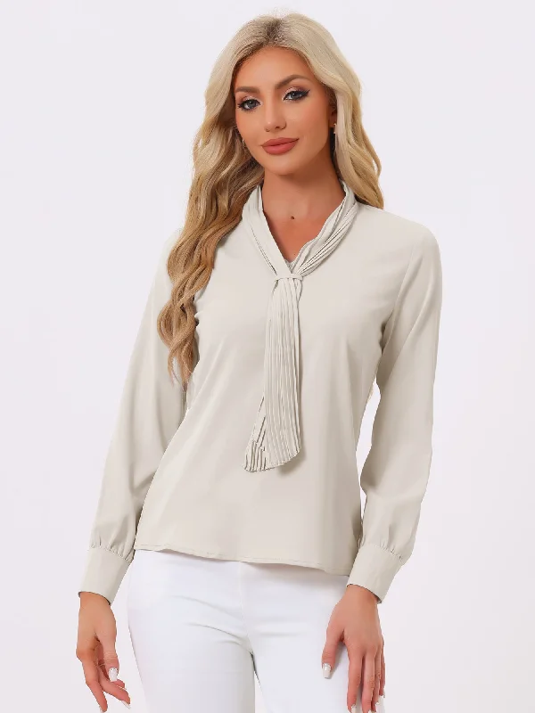 Don’t Wait – Deals Won’t Last!Long Sleeve Pleated Tie Neck Office Chiffon Blouse