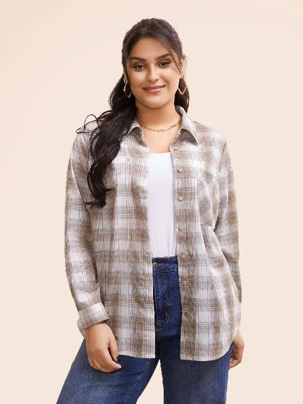 Flash Deals – Act Quickly!Plaid Shirt Collar Patch Pocket Blouse
