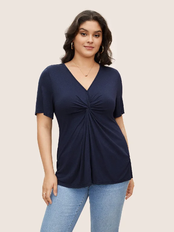 Flash Sale – Act Fast!Plain V Neck Twist Front T-shirt