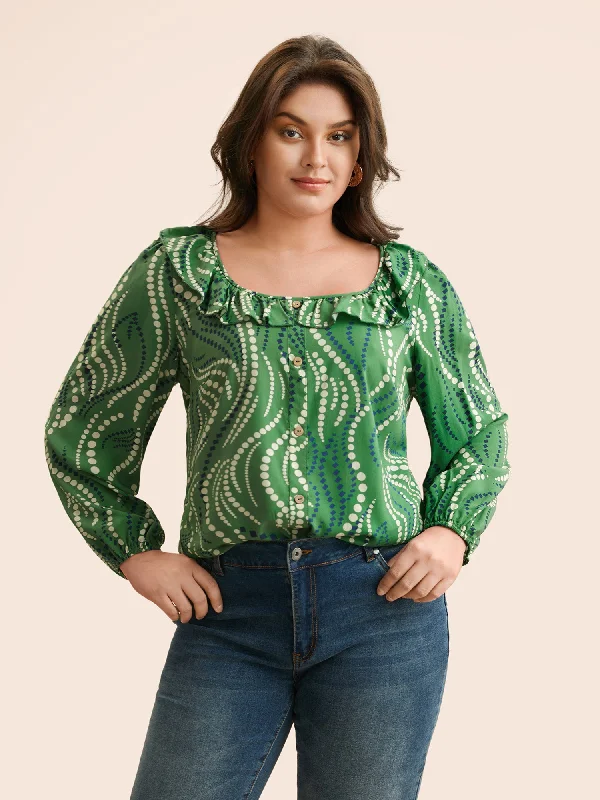 Save More When You Shop More!Polka Dot Ruffles Button Detail Blouse