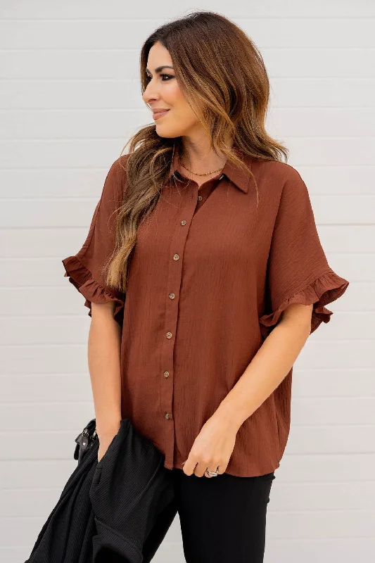 Your Chance to Save is Now!Relaxed Ruffle Trim Button Up Blouse