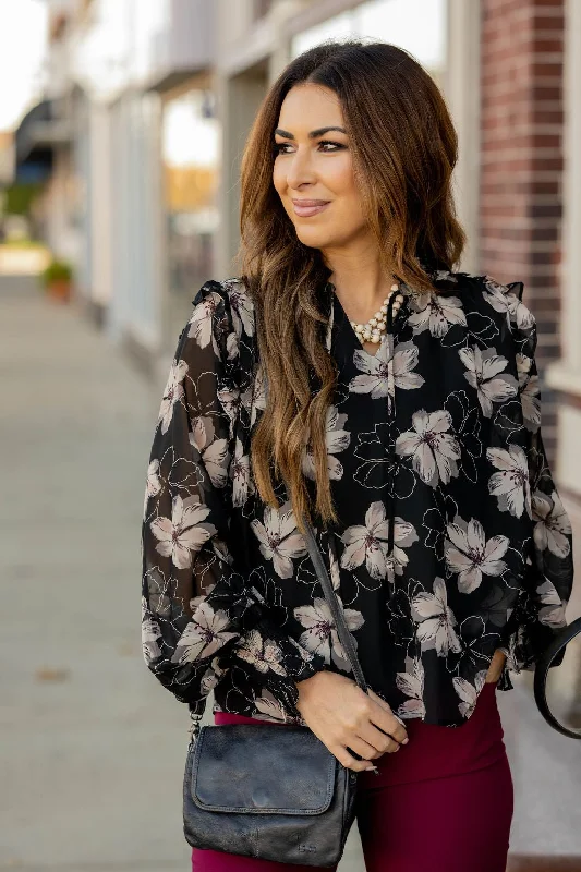 Save Money, Shop Happy!Sheer Floral Flutter Shoulder Blouse