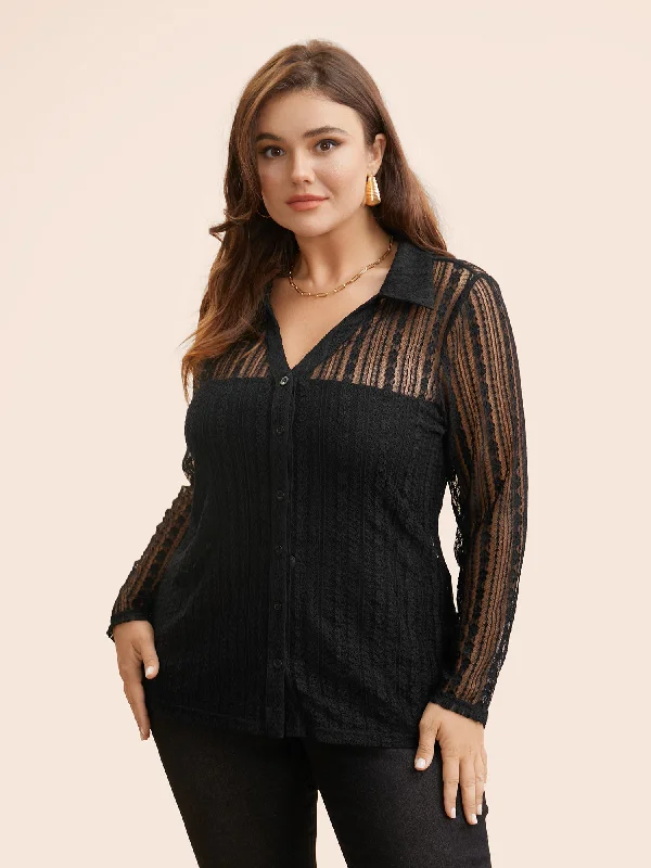 Shop Early, Save Big!Shirt Collar Crochet Lace Mesh T-shirt