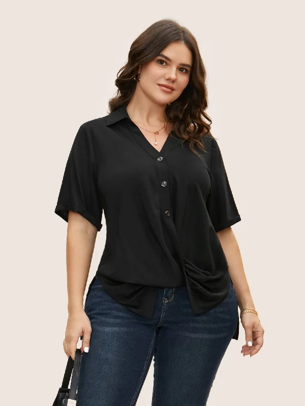 Get the Best for Less!Shirt Collar Twist Front Button Up Blouse