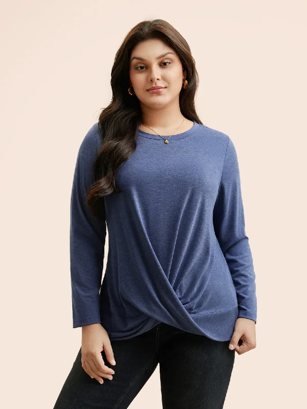 Upgrade for Less!Solid Crew Neck Twist Front T-shirt
