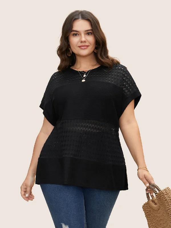 Get More, Spend Less – Shop Now!Solid Cut Out Patchwork Split Hem T-shirt