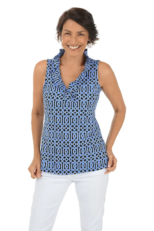Your Shopping Wish, Our Discount Command!Sapphire Lattice UPF50+ Ruffle Sleeveless Top