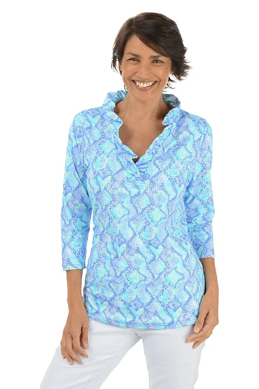 Shop Now and Save!Blue Snake Hearts Ruffle Neck UPF50+ Top