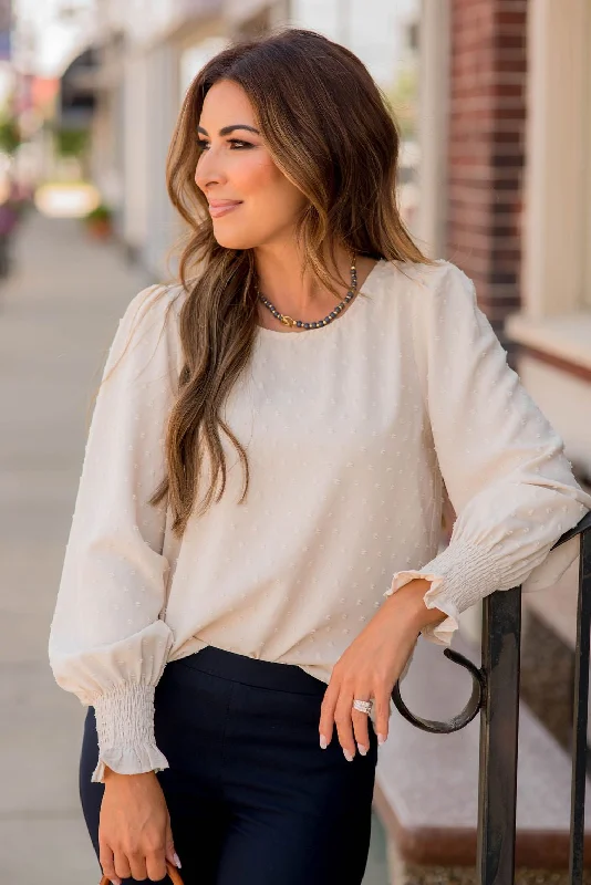 Don’t Wait – Deals Won’t Last!Swiss Dot Cinched Sleeve Blouse