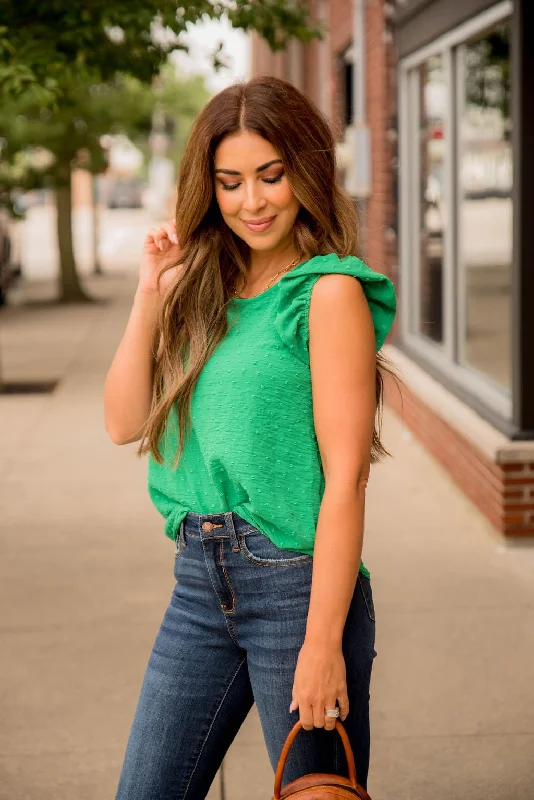 Act Fast – Limited Time Savings!Swiss Dot Puffed Flutter Trim Blouse