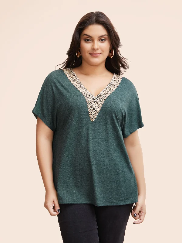 Your Exclusive Offer Awaits!Woven Ribbon Patchwork Dolman Sleeve T-shirt