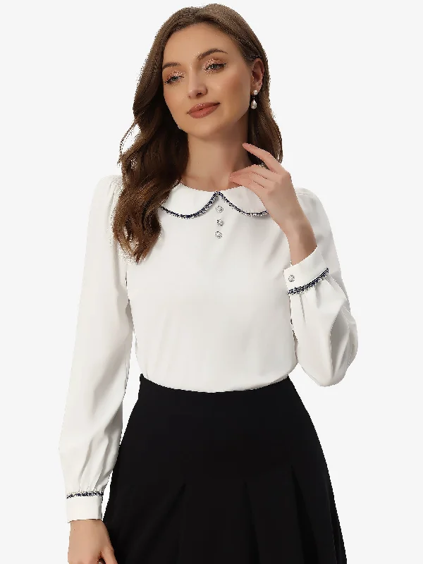 Score Huge Discounts Today!Work Blouse Long Sleeve Peter Pan Tops