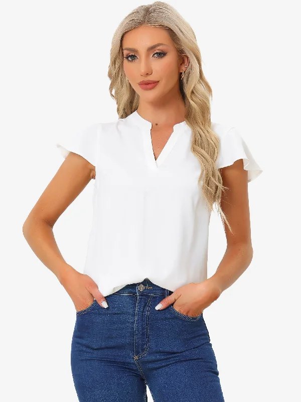 Steals and Deals Await!V Neck Cap Sleeve Summer Business Casual Work Blouse