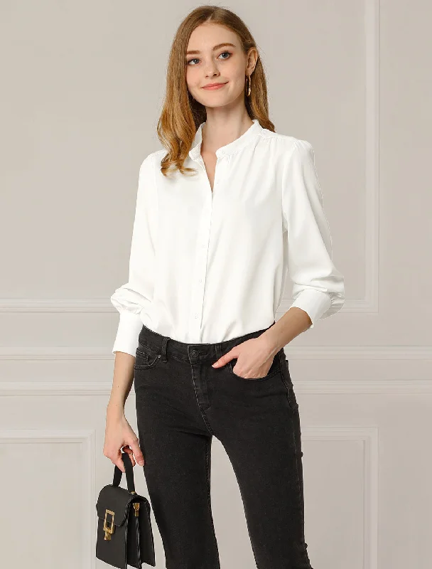 Score Big Savings Today!Mandarin Collar Long Sleeve Button Down Office Shirt