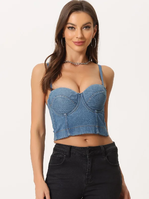 Upgrade for Less!Denim Push Up Bustier Top Sleeveless Cami Jeans Crop Top