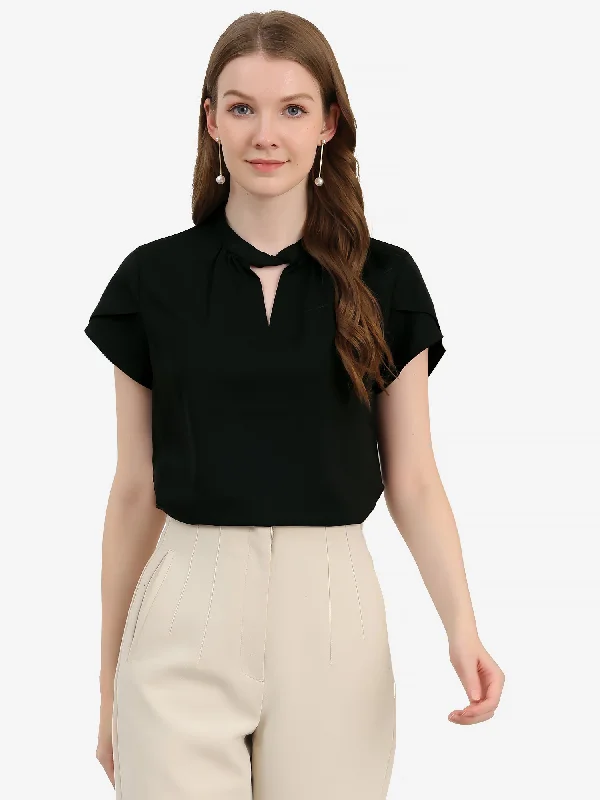 Shop More, Spend Less!Work Keyhole Elegant Stand Collar Petal Sleeve Chiffon Blouse