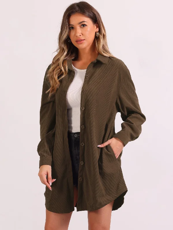 Buy One, Get One Free!Corduroy Button Up Long Sleeves Oversized Casual Shirt