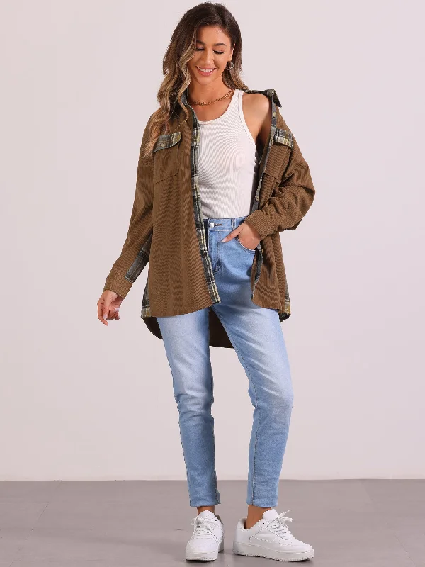 Stock Up and Save!Plaid Patchwork Long Sleeve Casual Waffle Shacket Shirt