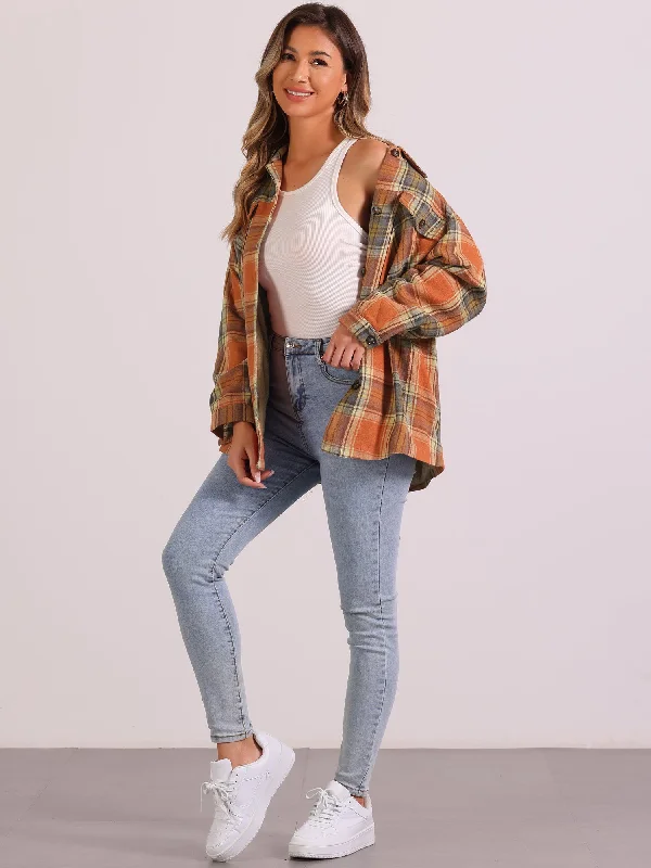 Limited-Time Price Drop!Casual Drop Shoulder Loose Plaid Shacket Shirt