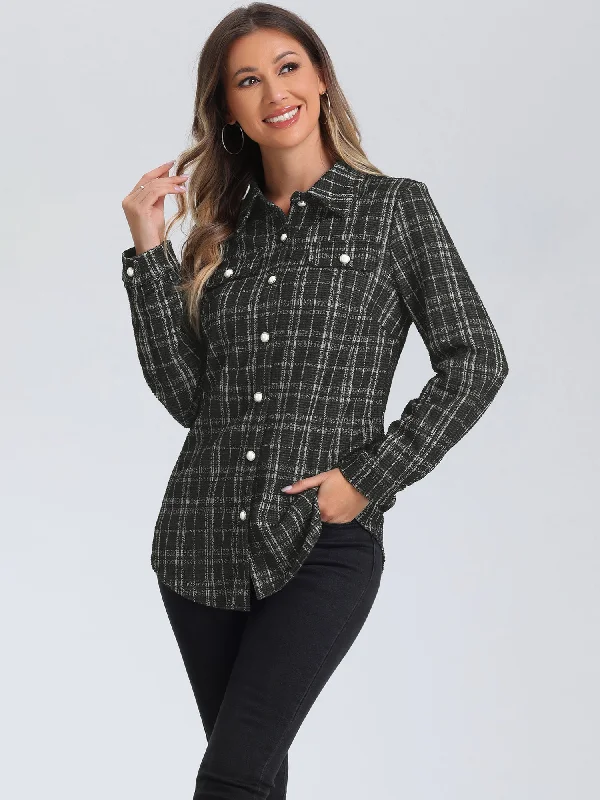 Crazy Discounts Inside!Long Sleeves Button Down Plaid Tweed Shackets Shirt