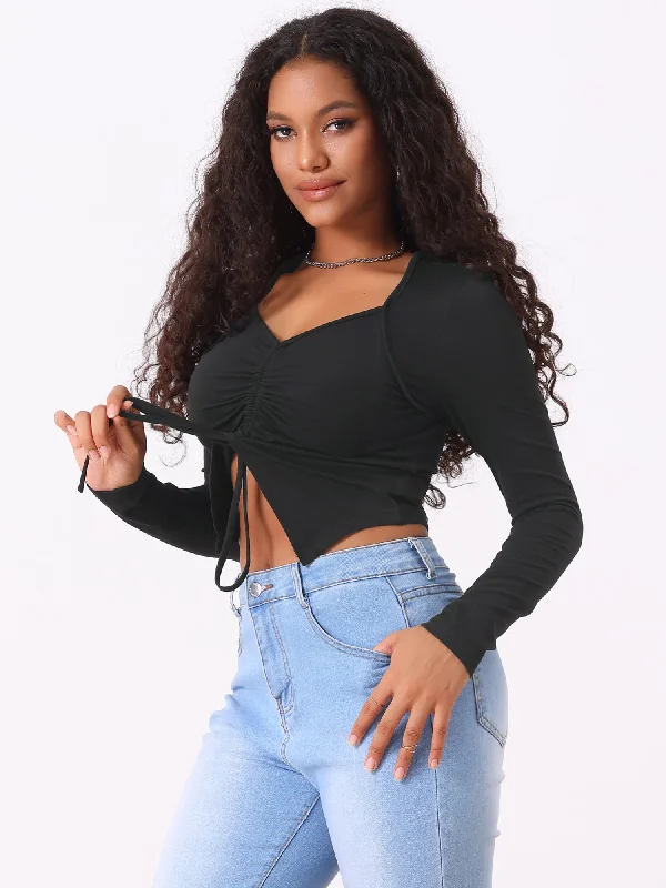 The Best Sale of the Year!Ruched Lace-Up Asymmetrical Hem Y2K Drawstring Crop Tops The Best Sale of the Year!Ruched Lace-Up Asymmetrical Hem Y2K Drawstring Crop Tops
